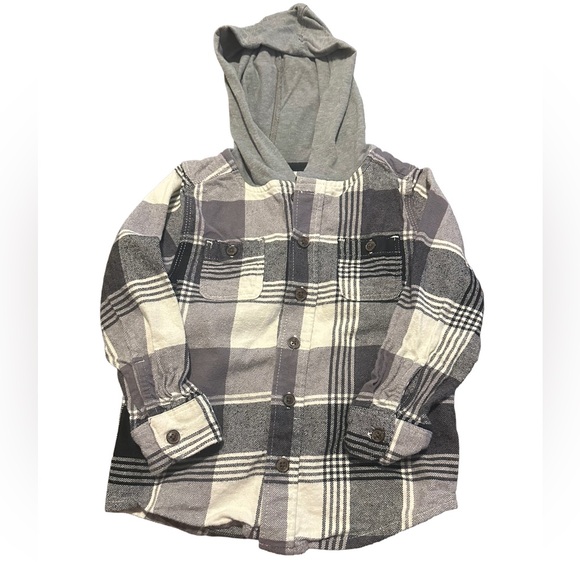 OshKosh B'gosh Gray Plaid Button Down Shirt with Hood - Picture 1 of 3